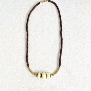 Long 15" Drop Brown Fabric Twisted Rope Necklace